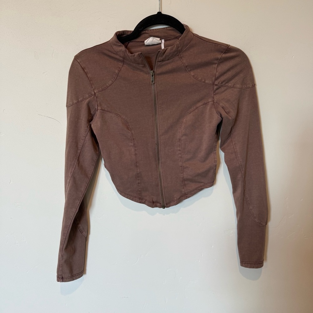 Urban Outfitters Out From Under Brown Cropped Zip Jacket Womens Size Medium Boho